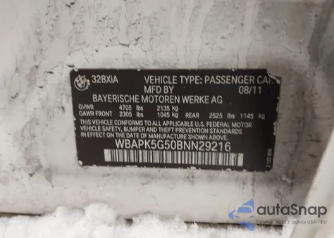 2011 BMW 328I xDrive from USA, damaged, VIN WBAPK5G50BNN29216